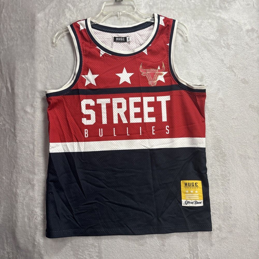 Huge Exchange Basketball Top Street Bullies Men's Size Small  Navy/White/Red